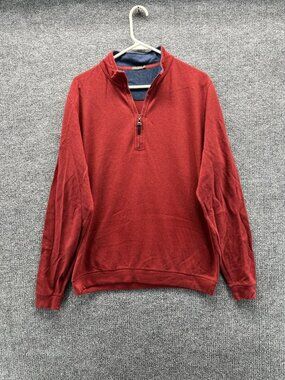 J. McLaughlin Sweater Men Large Red 1/4 Zip Mock Neck Pima Cotton Knit Pullover